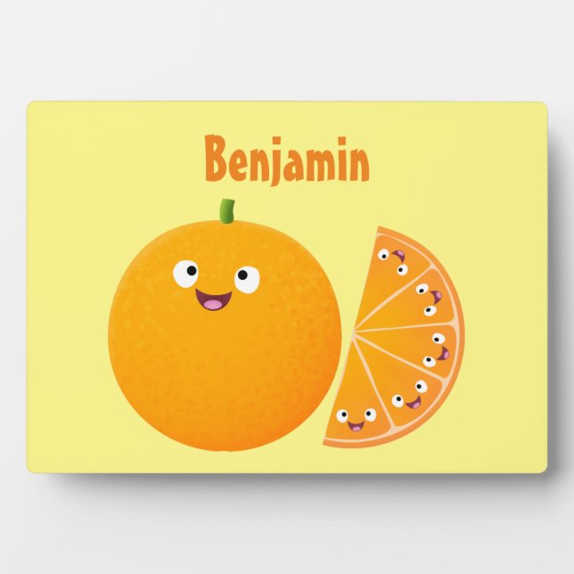 Cute happy orange citrus fruit cartoon  plaque (Front)