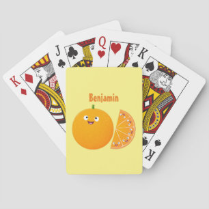 Cute happy orange citrus fruit cartoon playing cards