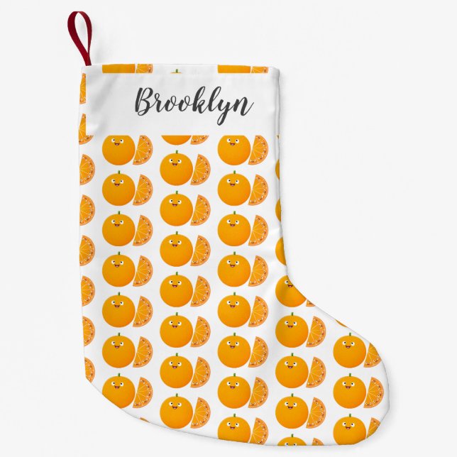Cute happy orange citrus fruit cartoon small christmas stocking (Front)