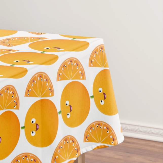 Cute happy orange citrus fruit cartoon tablecloth (In Situ)