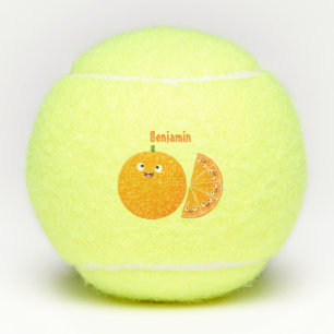 Cute happy orange citrus fruit cartoon tennis balls