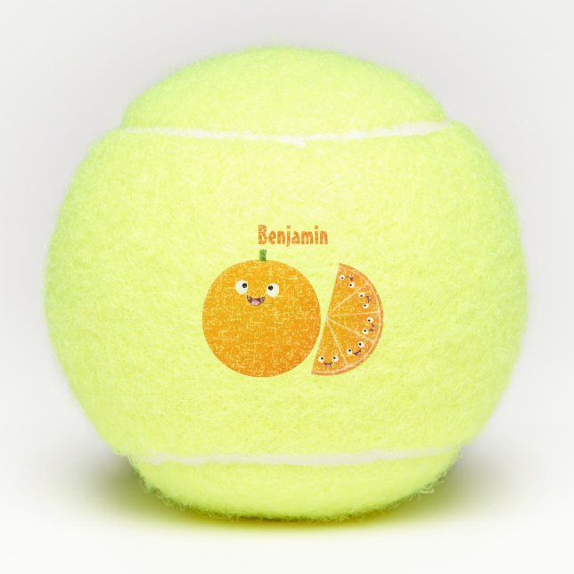 Cute happy orange citrus fruit cartoon tennis balls (Front)