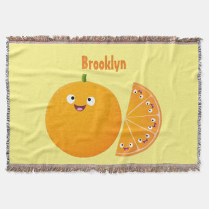Cute happy orange citrus fruit cartoon throw blanket