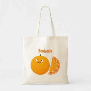 Cute happy orange citrus fruit cartoon tote bag