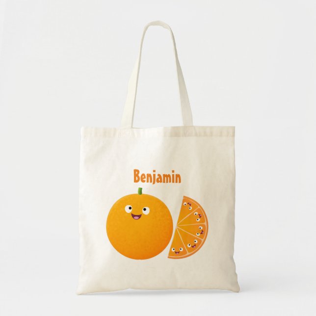 Cute happy orange citrus fruit cartoon tote bag (Front)