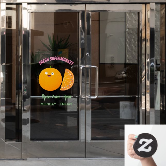 Cute happy orange citrus fruit cartoon window cling (Office Door)