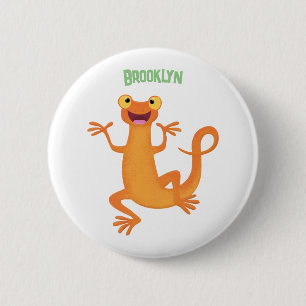 Cute happy orange dancing newt 6 cm round badge
