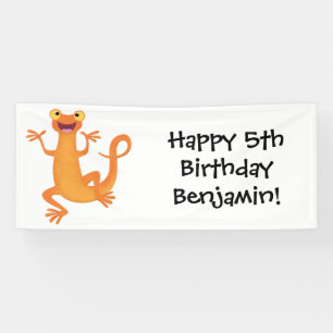 Cute happy orange dancing newt banner
