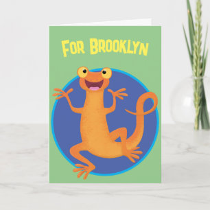 Cute happy orange dancing newt card