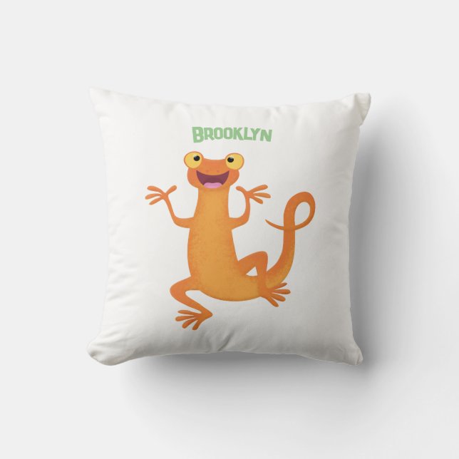 Cute happy orange dancing newt cushion (Front)