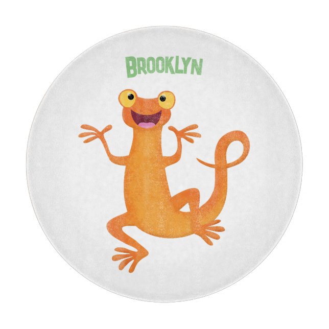 Cute happy orange dancing newt cutting board (Front)