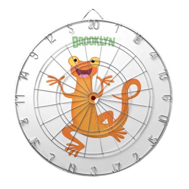 Cute happy orange dancing newt dartboard (Front)