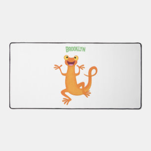 Cute happy orange dancing newt desk mat
