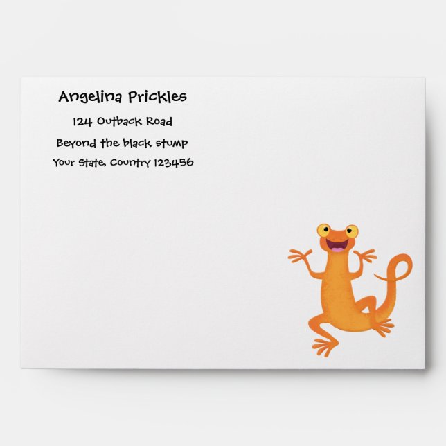 Cute happy orange dancing newt envelope (Front)