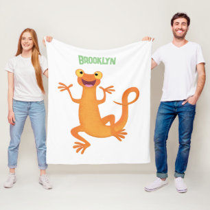 Cute happy orange dancing newt fleece blanket