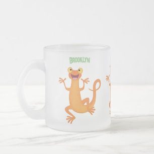 Cute happy orange dancing newt frosted glass coffee mug