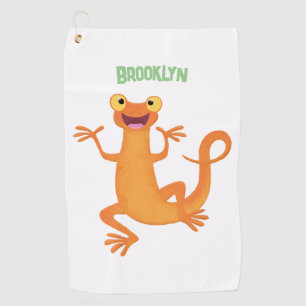 Cute happy orange dancing newt golf towel
