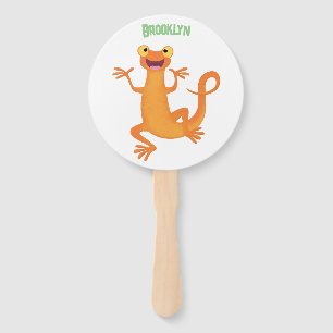 Cute happy orange dancing newt hand fan