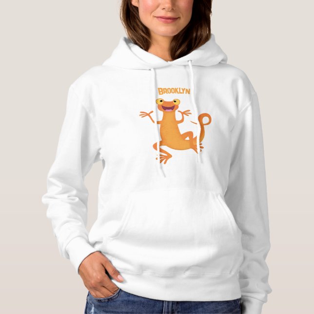 Cute happy orange dancing newt hoodie (Front)