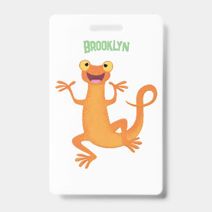 Cute happy orange dancing newt ID badge