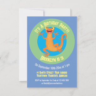 Cute happy orange dancing newt  invitation