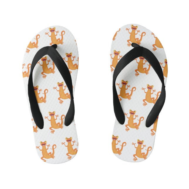 Cute happy orange dancing newt kid's flip flops (Footbed)