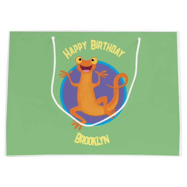 Cute happy orange dancing newt large gift bag (Front)