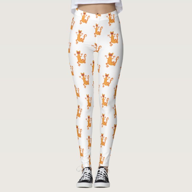 Cute happy orange dancing newt leggings (Front)