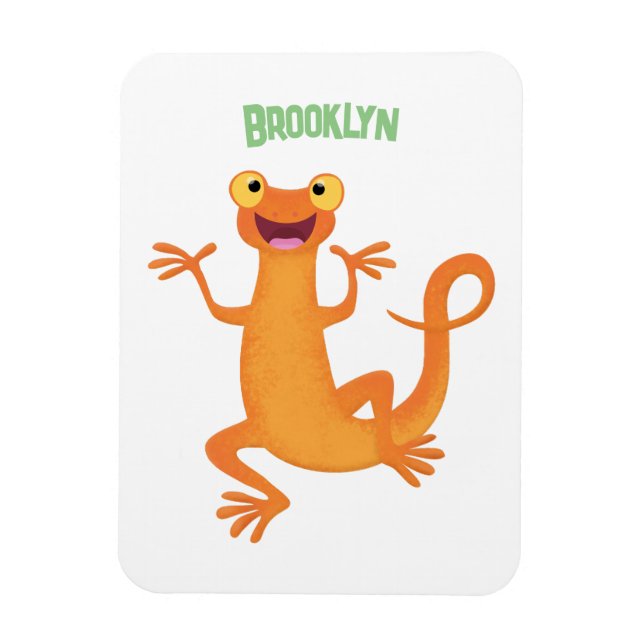 Cute happy orange dancing newt magnet (Vertical)
