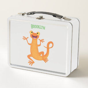 Cute happy orange dancing newt metal lunch box