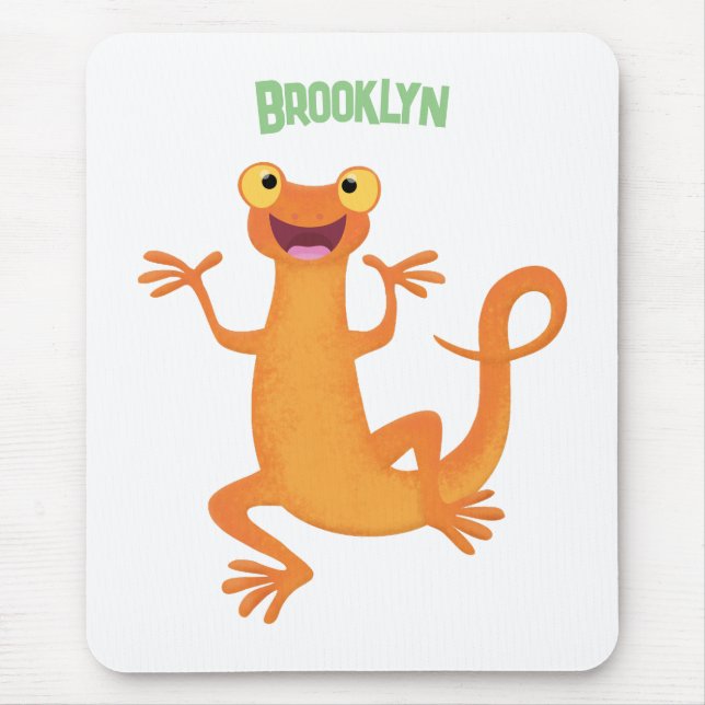 Cute happy orange dancing newt mouse mat (Front)