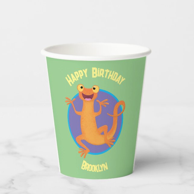 Cute happy orange dancing newt  paper cups (Front)