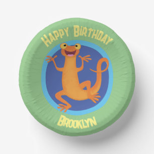 Cute happy orange dancing newt  paper plate