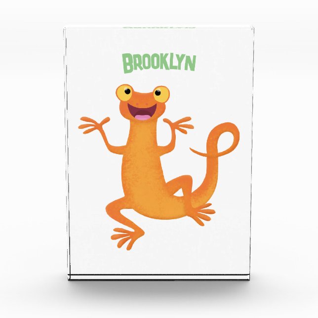 Cute happy orange dancing newt photo block (Front)