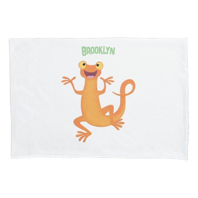Cute happy orange dancing newt pillowcase (Front)