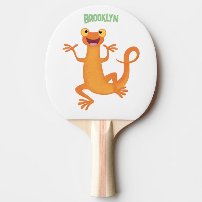 Cute happy orange dancing newt ping pong paddle (Front)