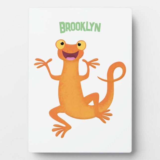 Cute happy orange dancing newt plaque (Front)