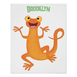 Cute happy orange dancing newt poster