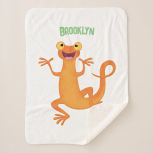 Cute happy orange dancing newt sherpa blanket