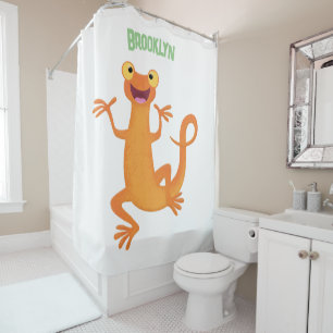 Cute happy orange dancing newt shower curtain