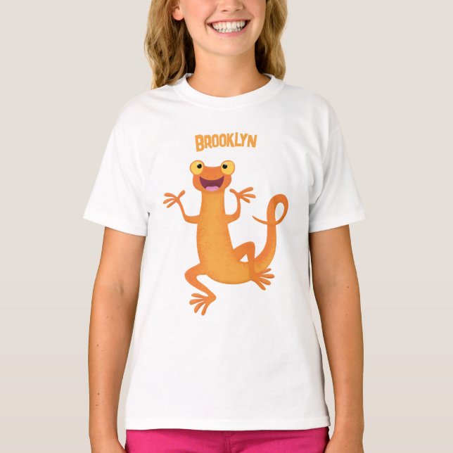 Cute happy orange dancing newt T-Shirt (Front)