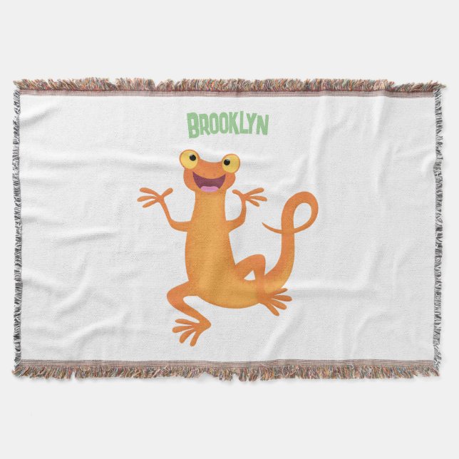 Cute happy orange dancing newt throw blanket (Front)