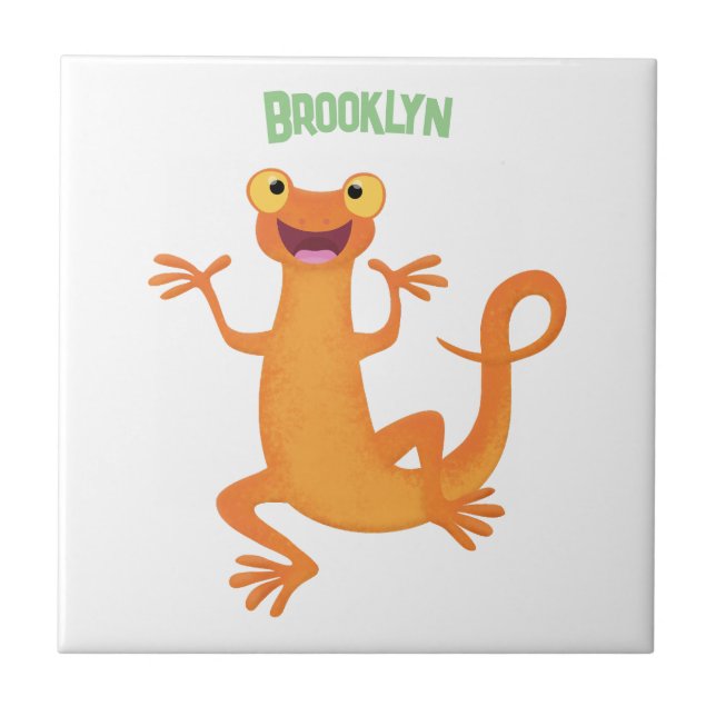 Cute happy orange dancing newt tile (Front)