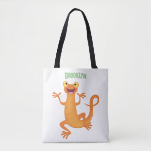 Cute happy orange dancing newt tote bag
