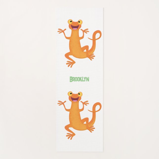 Cute happy orange dancing newt yoga mat (Front)