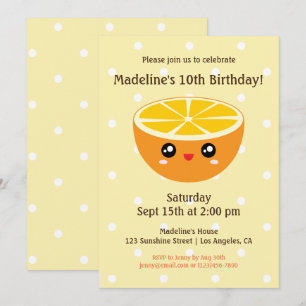 Cute Happy Orange Kids Birthday Party Invitation