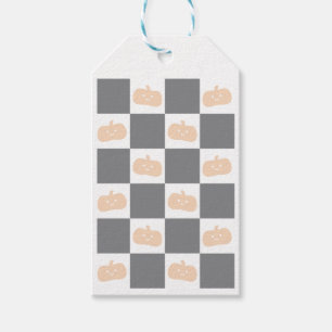 Cute Happy Orange Pumpkin with Chequerboard Gift Tags