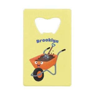 Cute happy orange wheelbarrow cartoon illustration