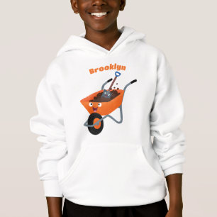 Cute happy orange wheelbarrow cartoon illustration