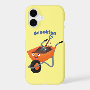 Cute happy orange wheelbarrow cartoon illustration